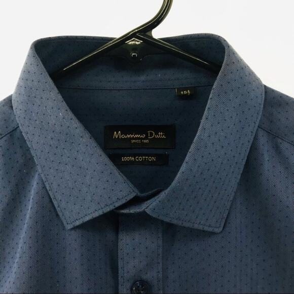 Massimo Dutti Shirt Size 15.5 100% Cotton Blue Dotted Button Up - Picture 2 of 5